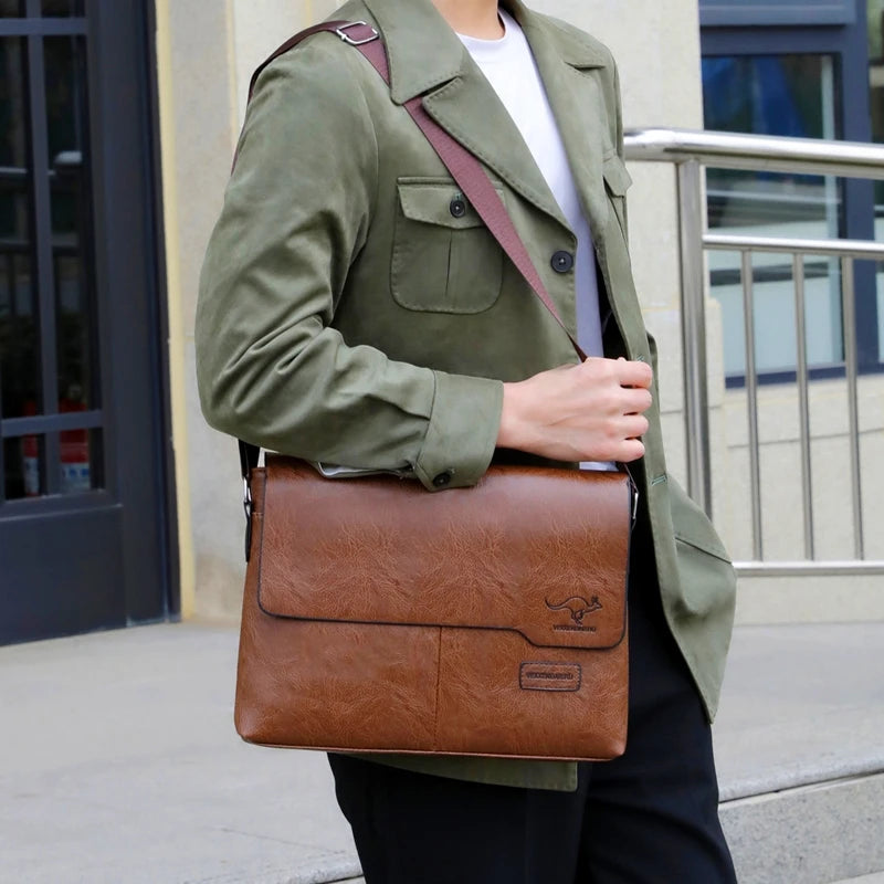 YUESKANGAROO Men’s Casual PU Leather Flap Shoulder Bag